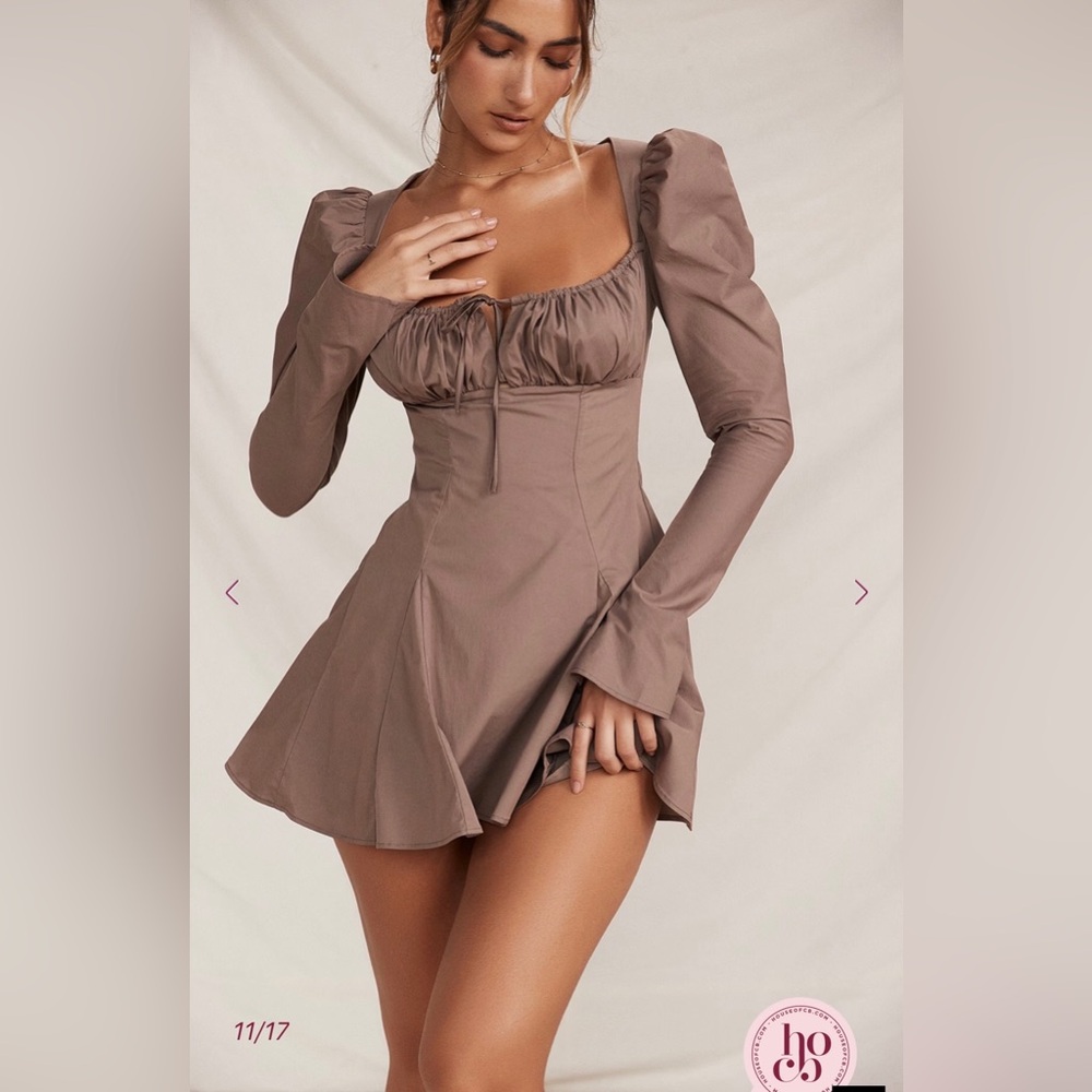 House of CB CARLINA Mocha Long Sleeve Mini Dress - Picture 12 of 16